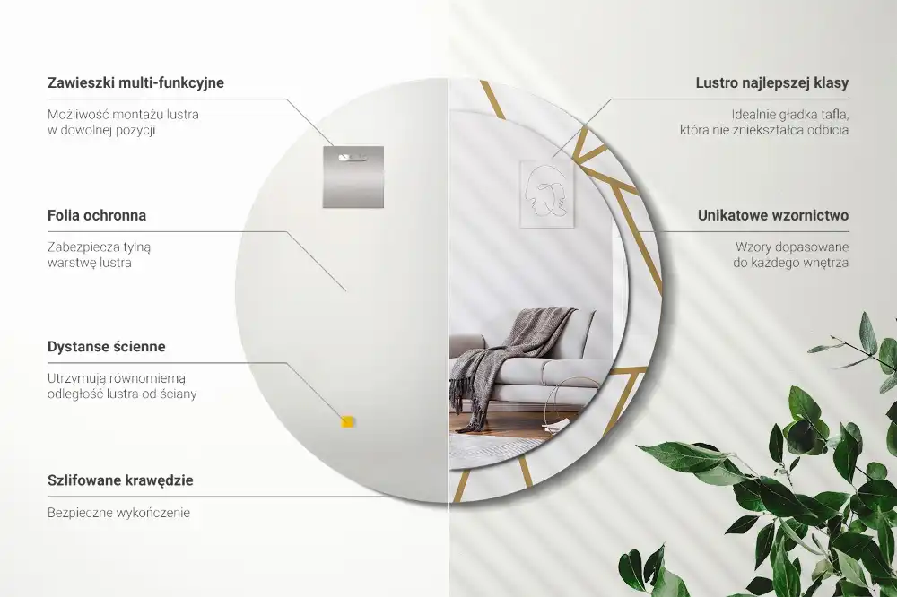 Round printed mirror Linear composition