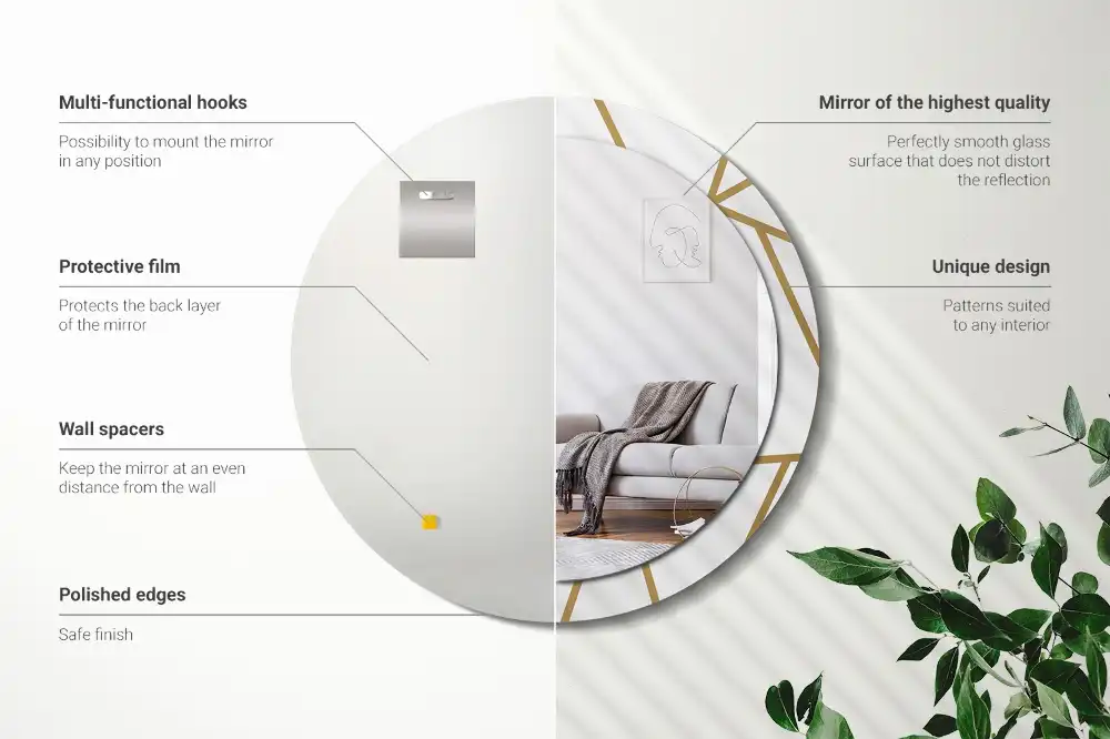 Round printed mirror Linear composition