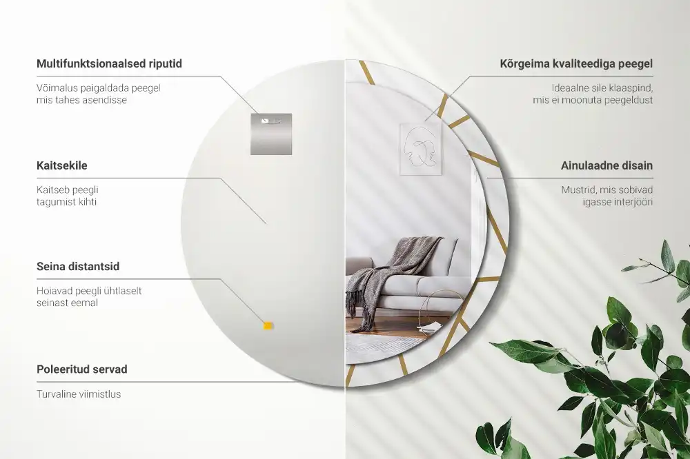 Round printed mirror Linear composition