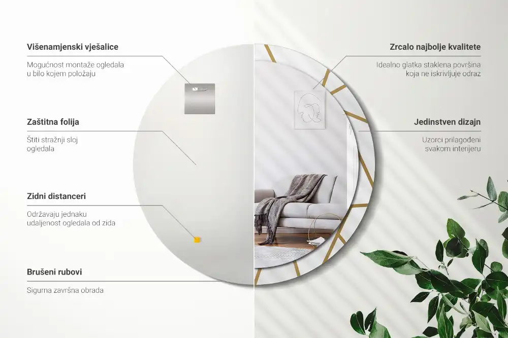 Round printed mirror Linear composition