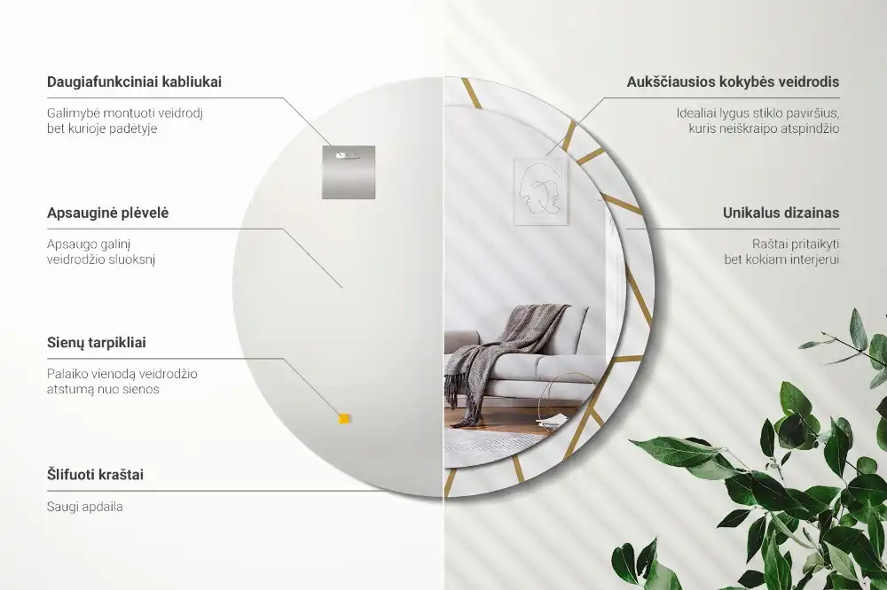 Round printed mirror Linear composition