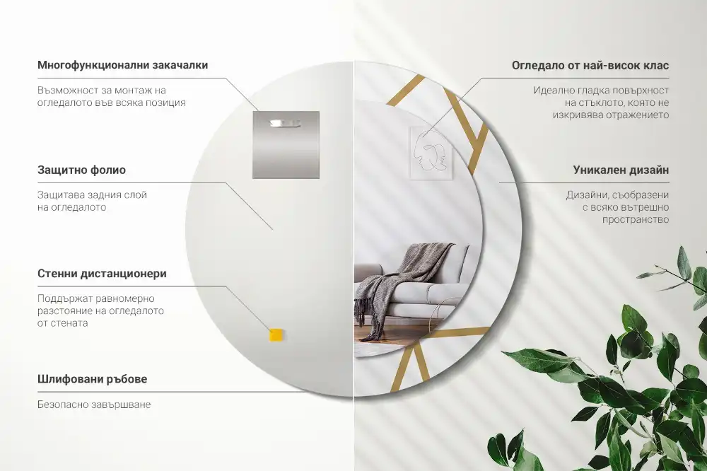 Round printed mirror Linear composition