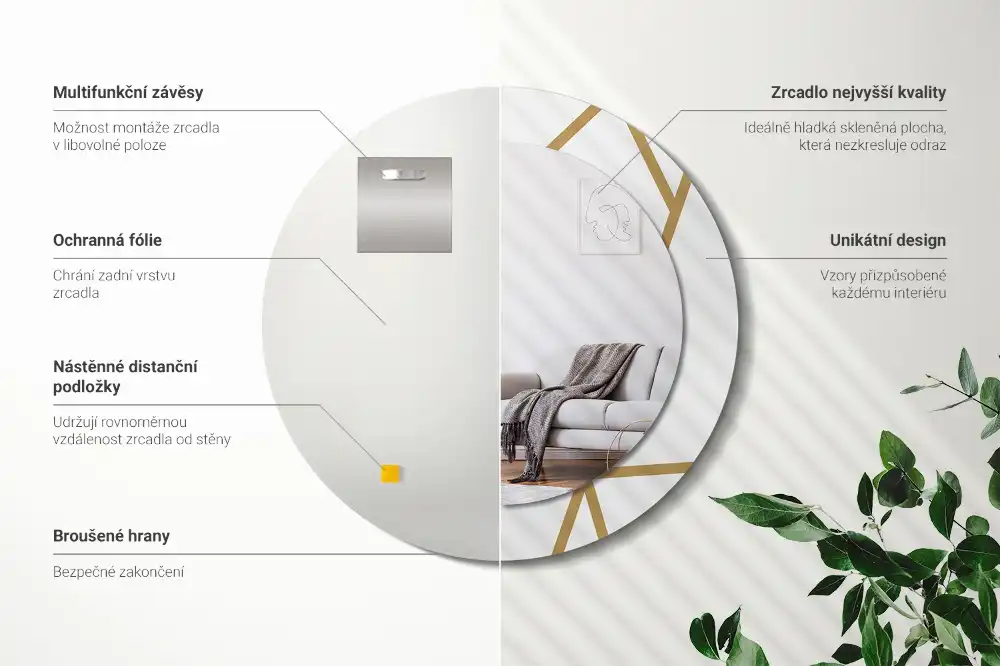 Round printed mirror Linear composition