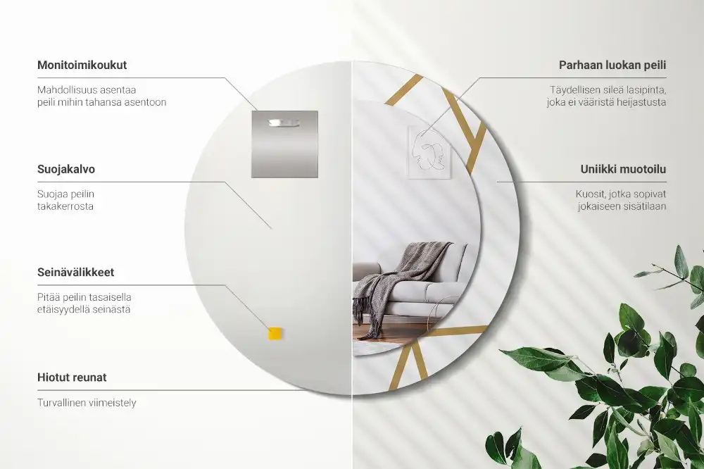 Round printed mirror Linear composition