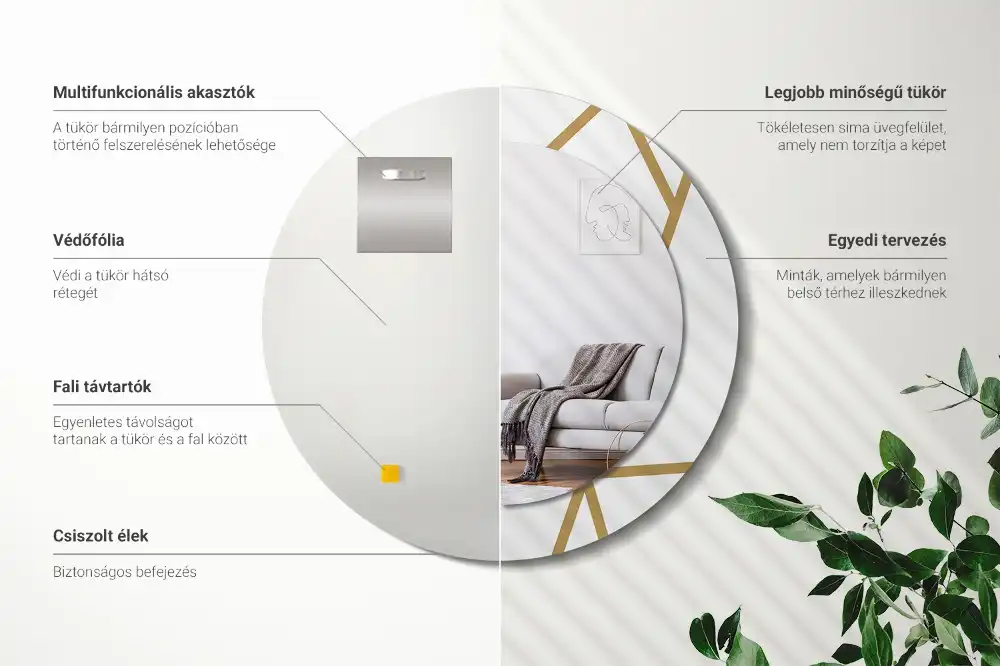 Round printed mirror Linear composition