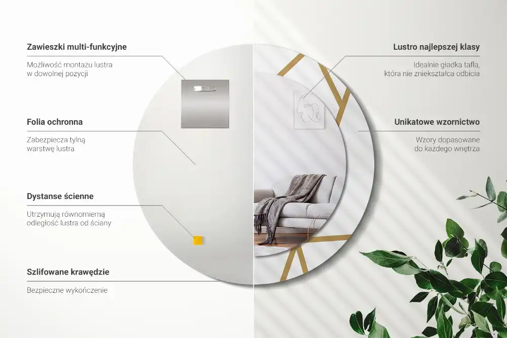 Round printed mirror Linear composition