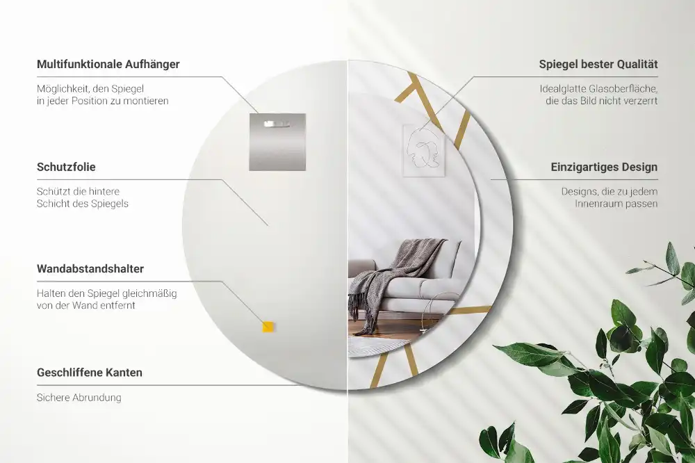 Round printed mirror Linear composition