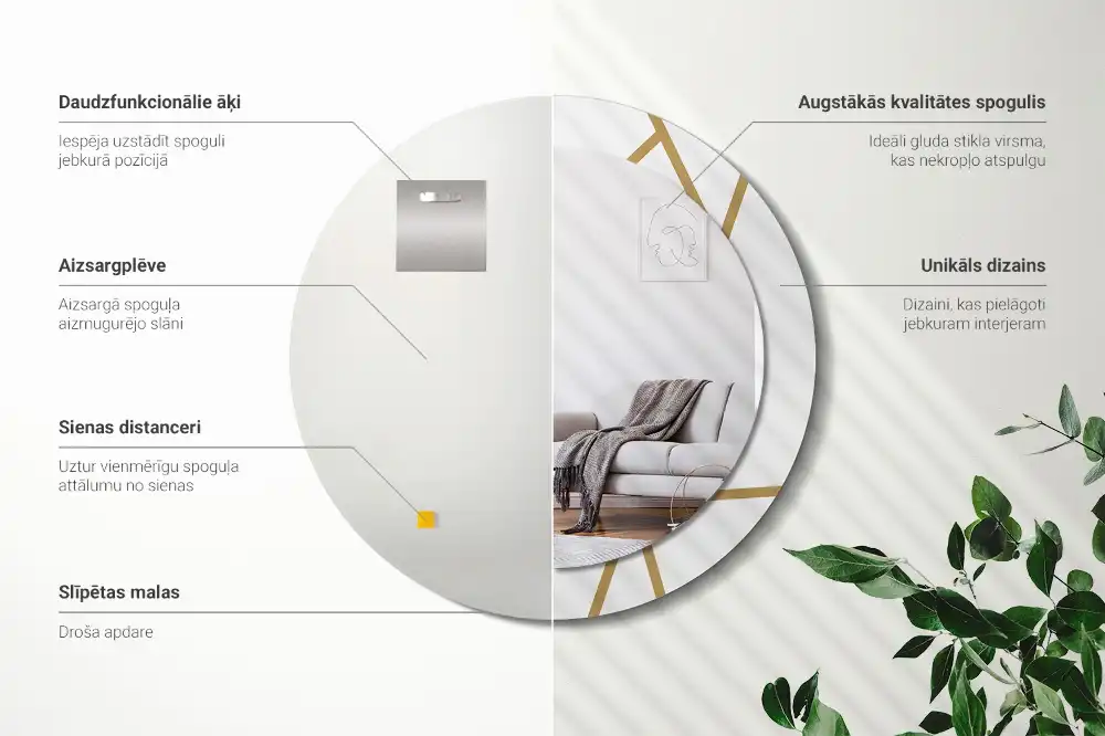 Round printed mirror Linear composition