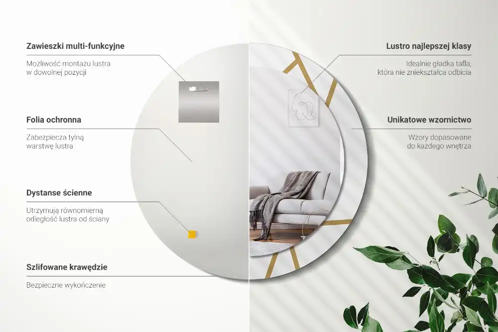 Round printed mirror Linear composition