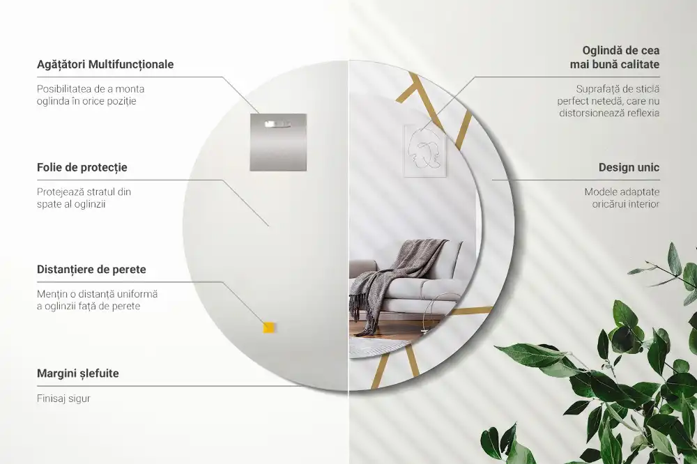 Round printed mirror Linear composition