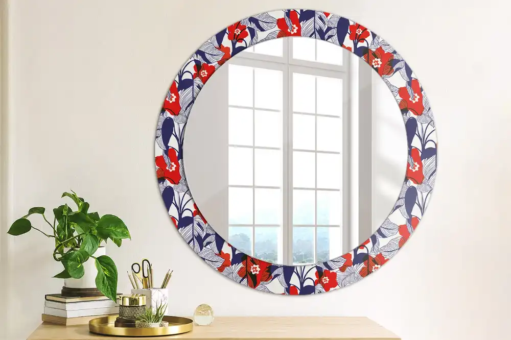 Round wall mirror decor Philodendrons
