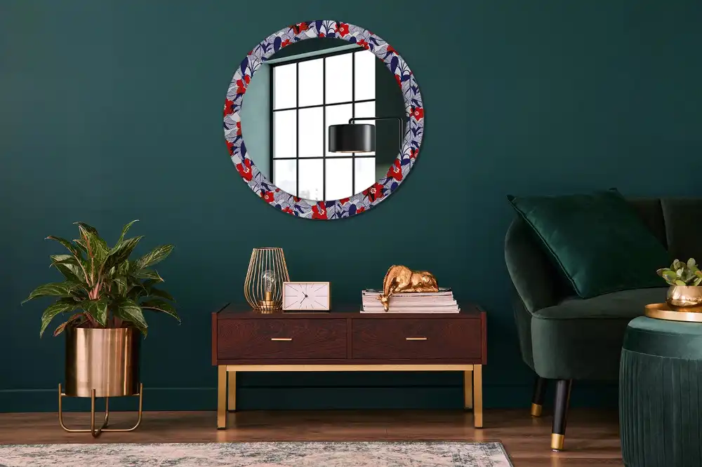 Round wall mirror decor Philodendrons