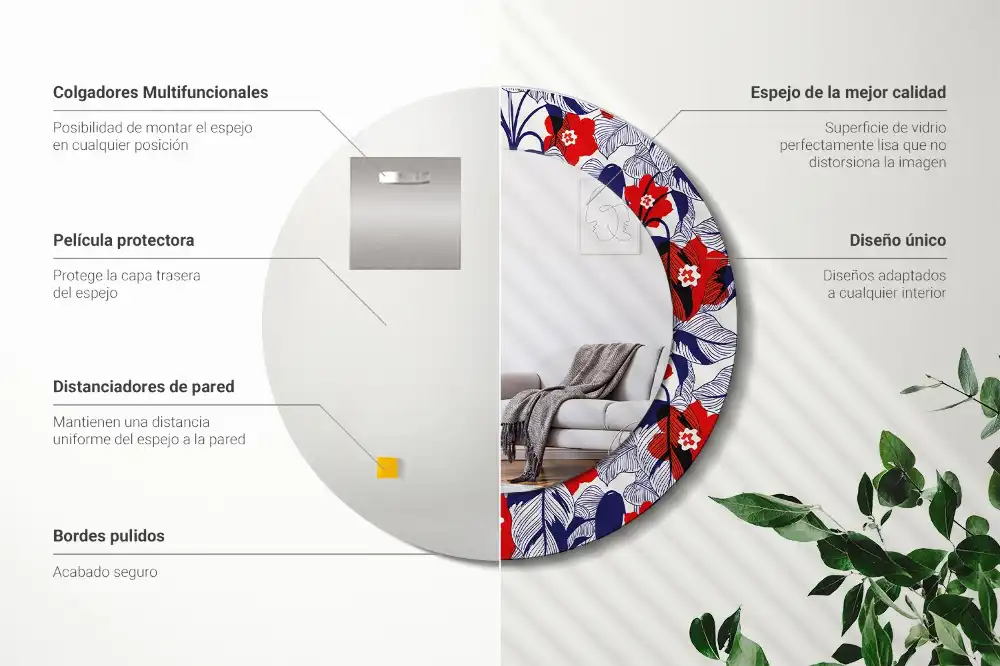 Round wall mirror decor Philodendrons