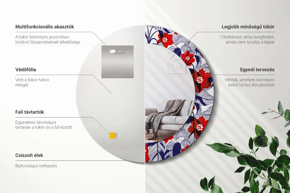 Round wall mirror decor Philodendrons