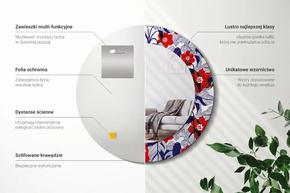 Round wall mirror decor Philodendrons