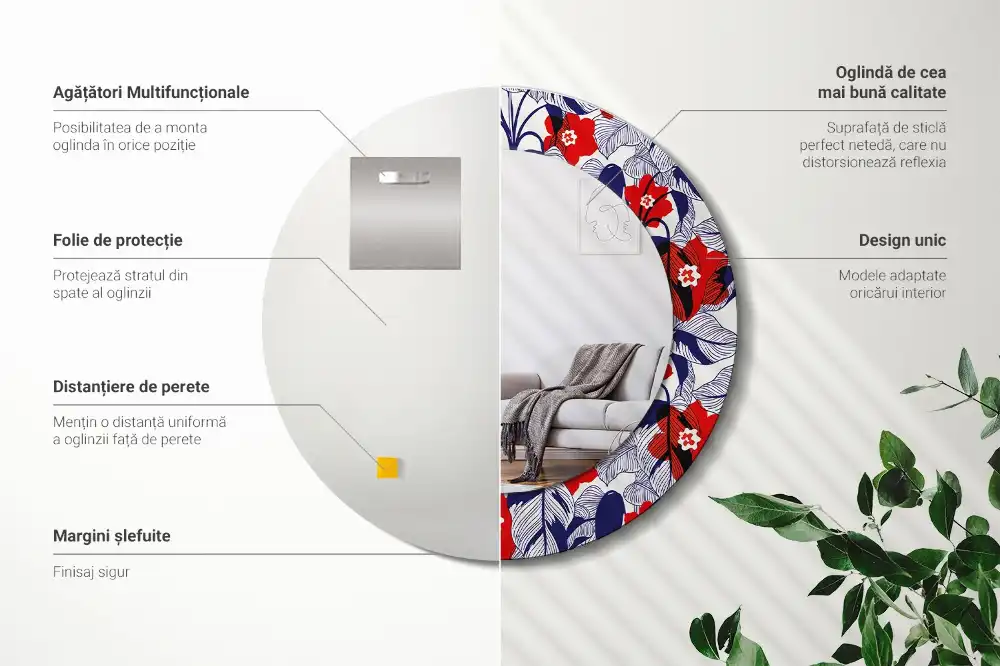 Round wall mirror decor Philodendrons