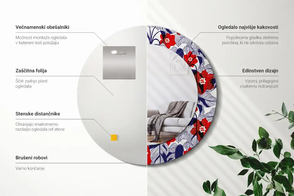 Round wall mirror decor Philodendrons