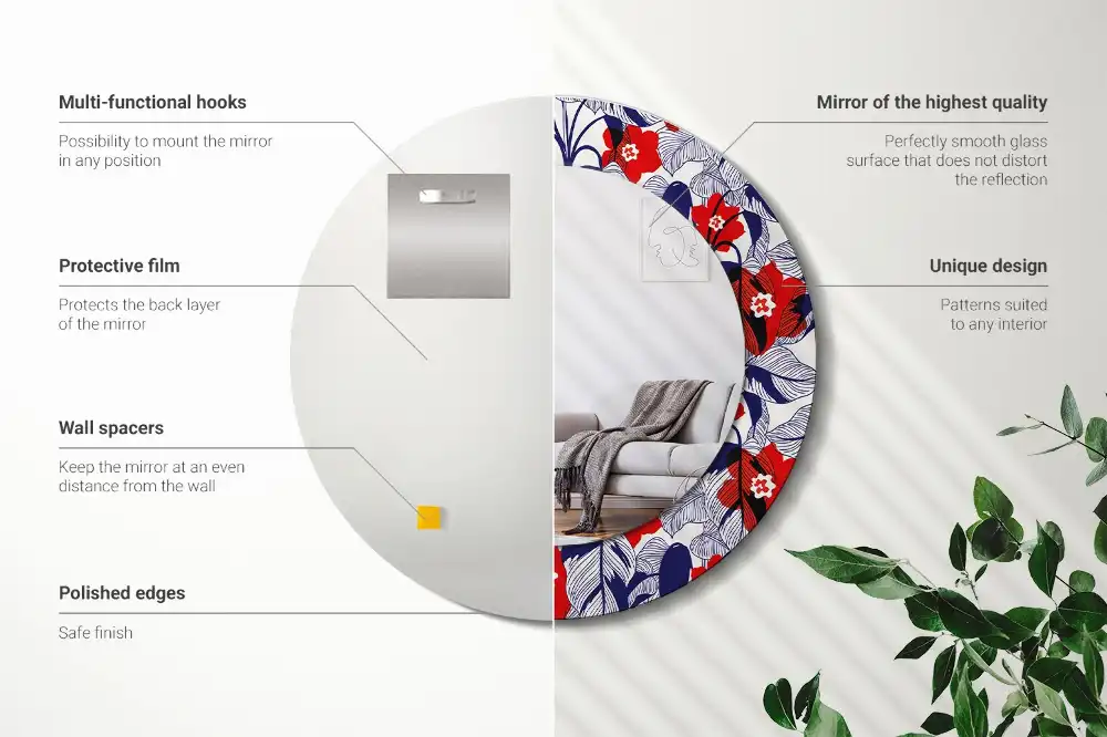 Round wall mirror decor Philodendrons