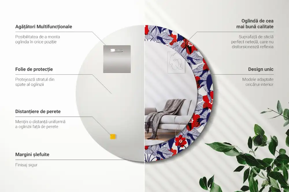 Round wall mirror decor Philodendrons