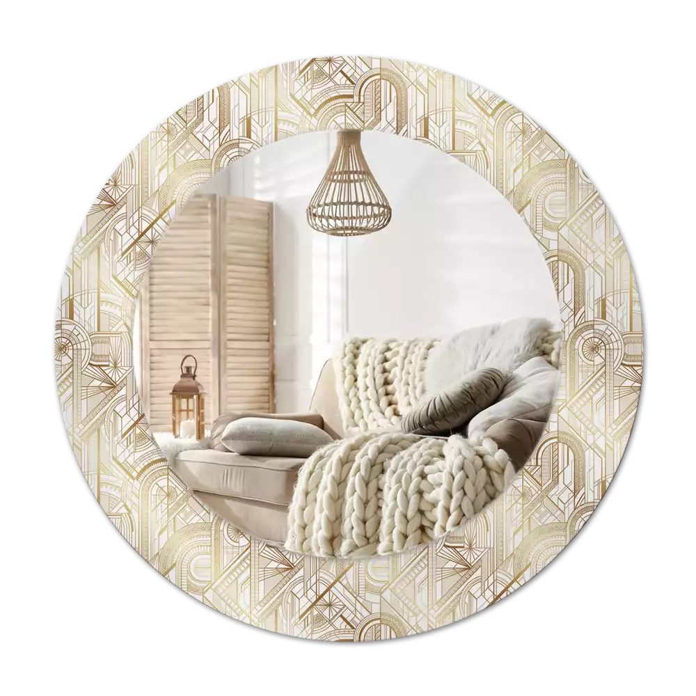 Round mirror frame with print Art deco composition