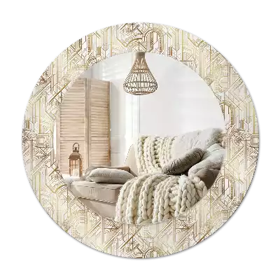 Round mirror frame with print Art deco composition