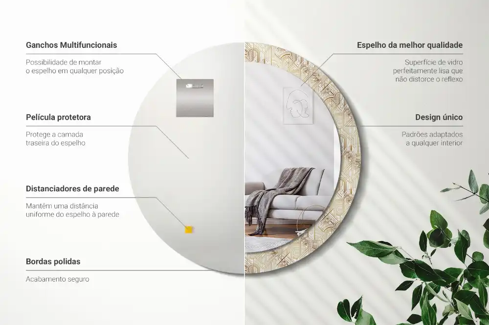 Round mirror frame with print Art deco composition