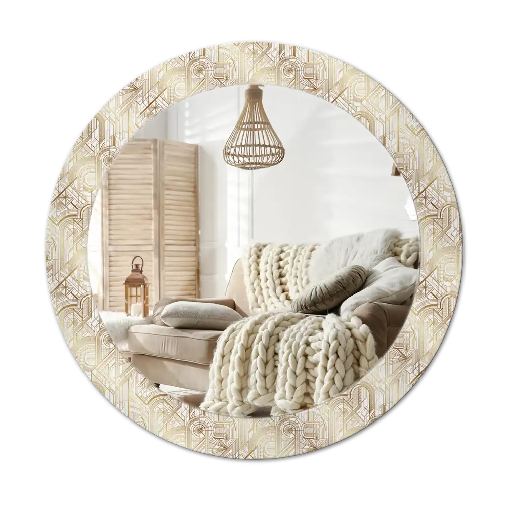 Round mirror frame with print Art deco composition