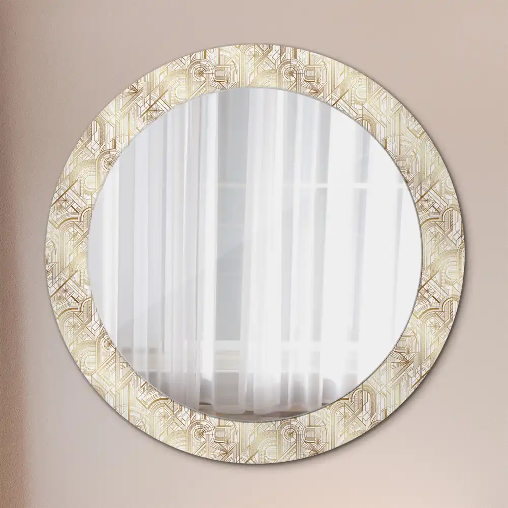 Round mirror frame with print Art deco composition