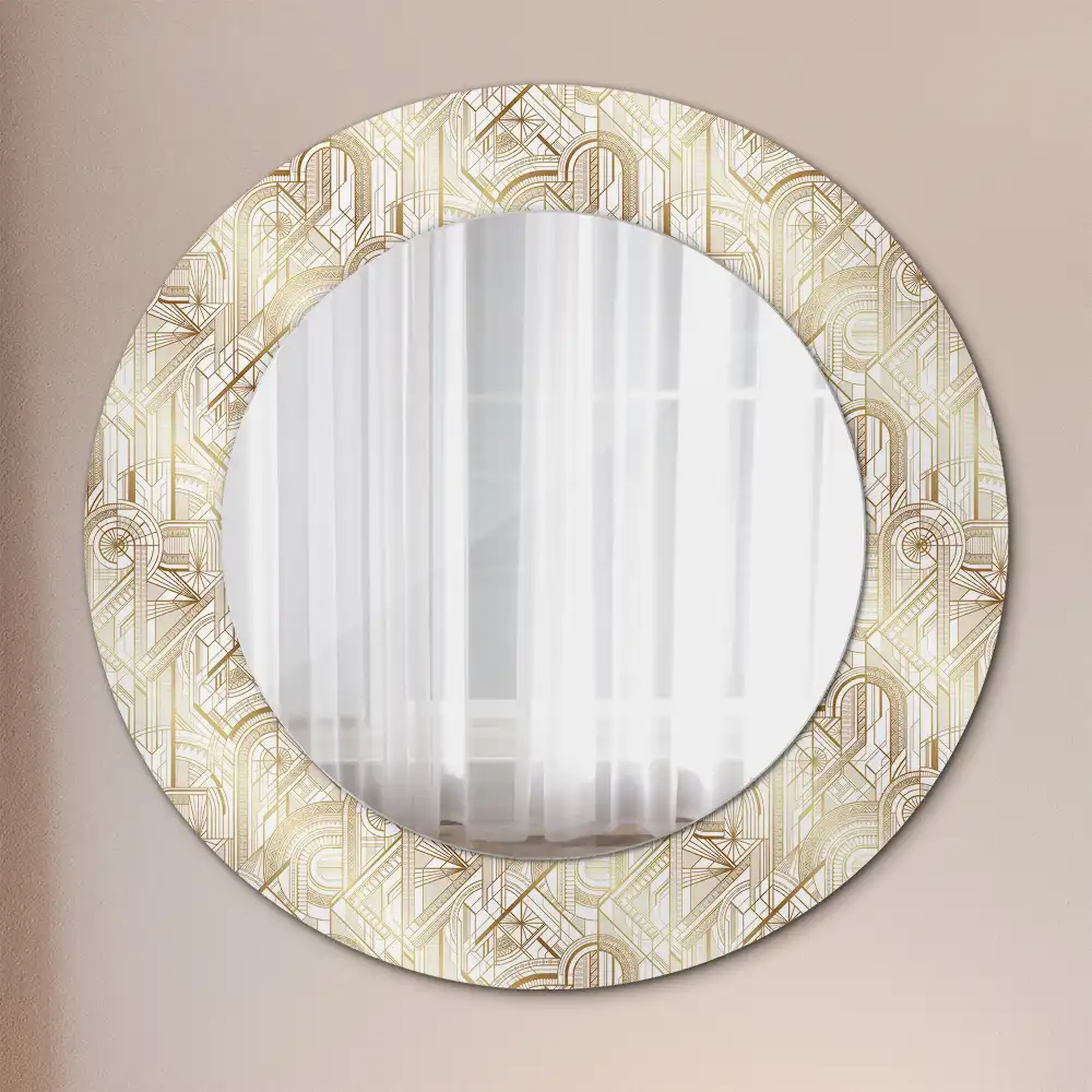Round mirror frame with print Art deco composition