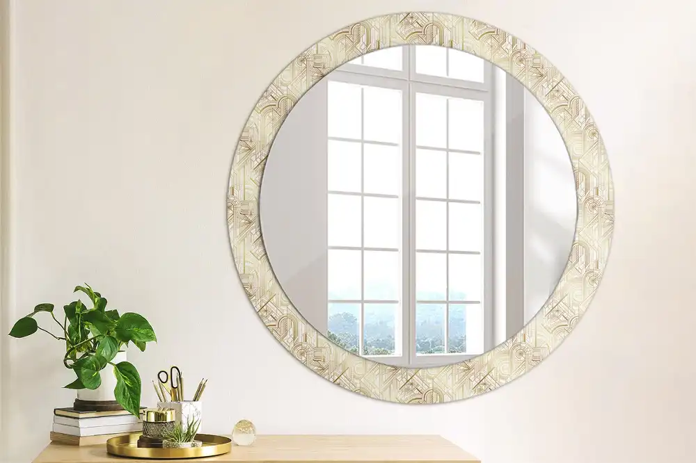 Round mirror frame with print Art deco composition
