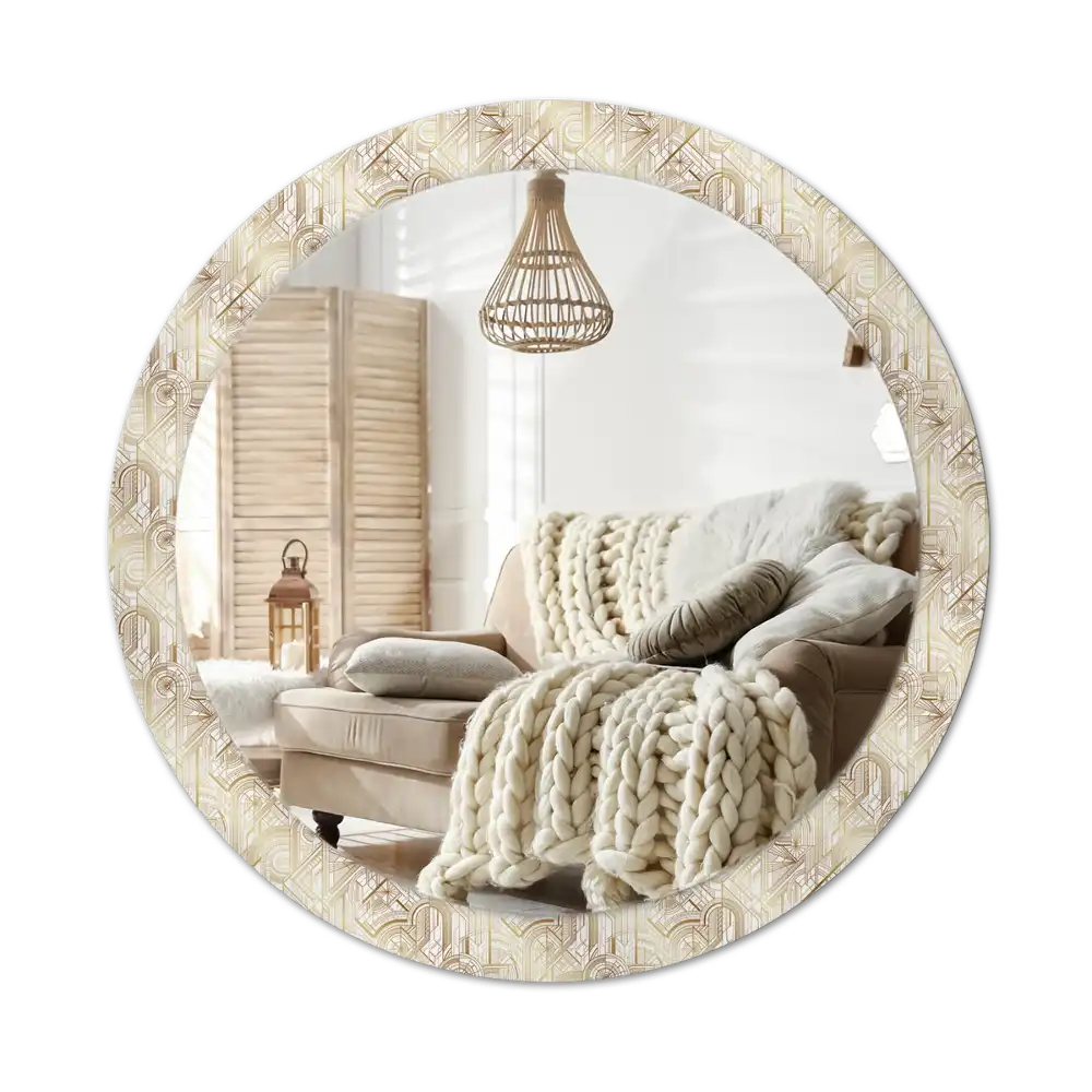 Round mirror frame with print Art deco composition