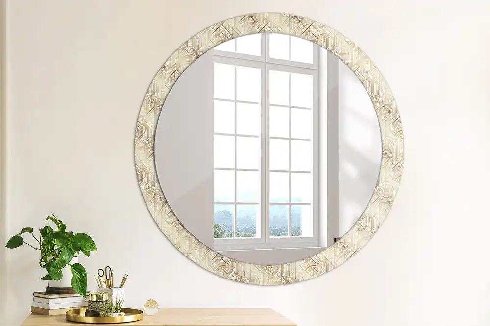 Round mirror frame with print Art deco composition