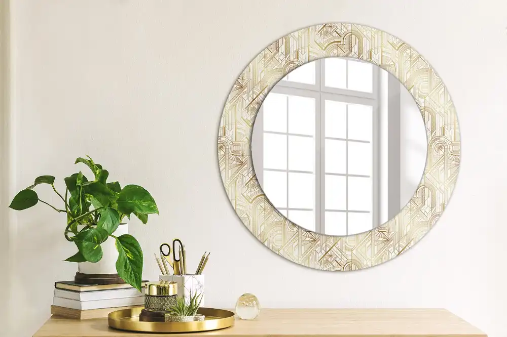 Round mirror frame with print Art deco composition