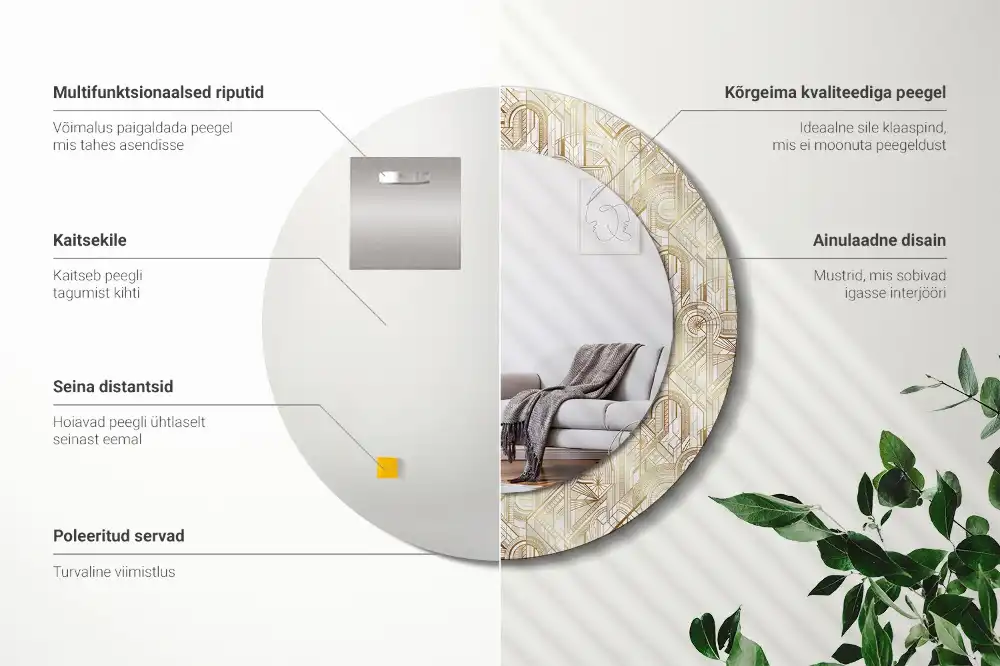 Round mirror frame with print Art deco composition