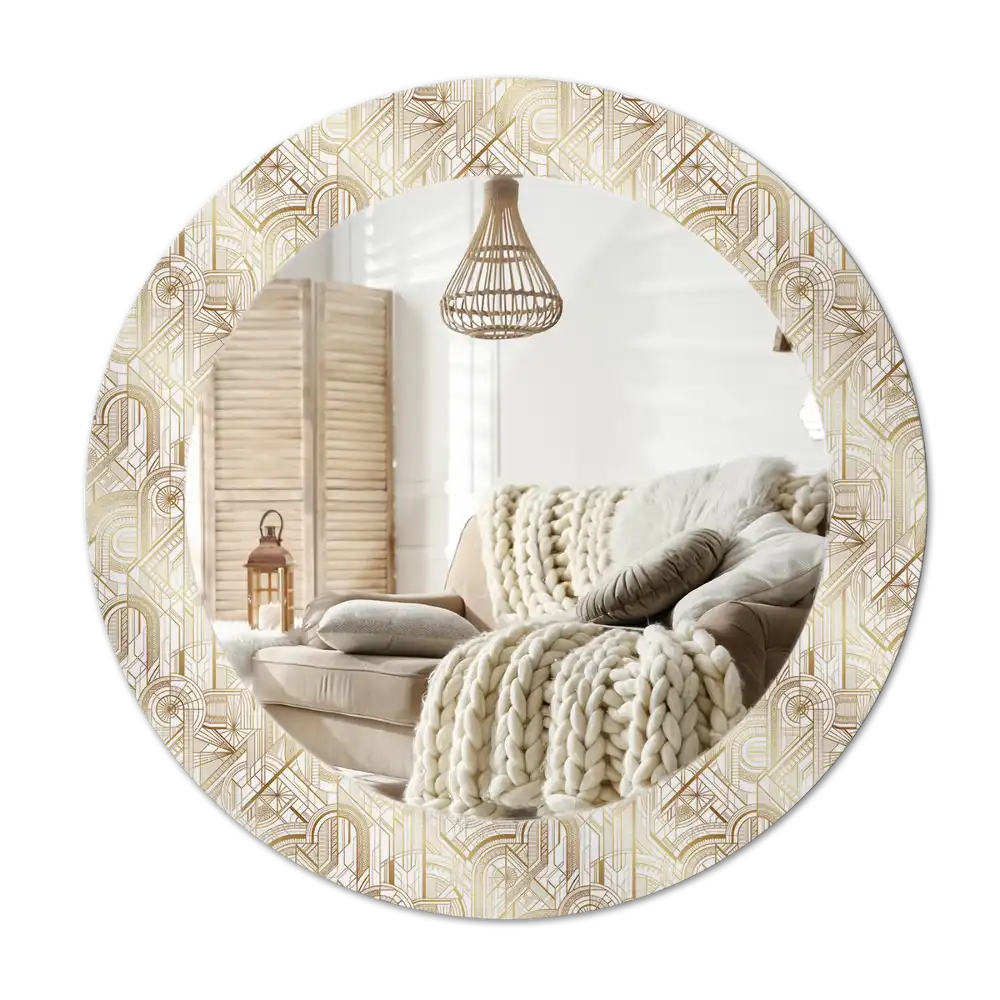 Round mirror frame with print Art deco composition