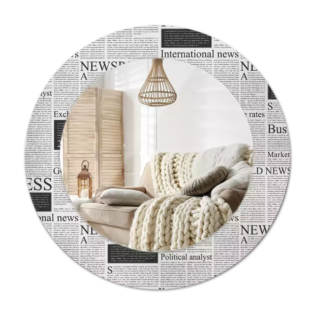 Round printed mirror Newspapers