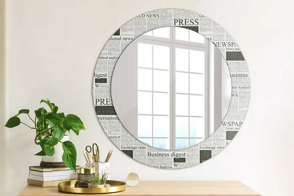 Round printed mirror Newspapers