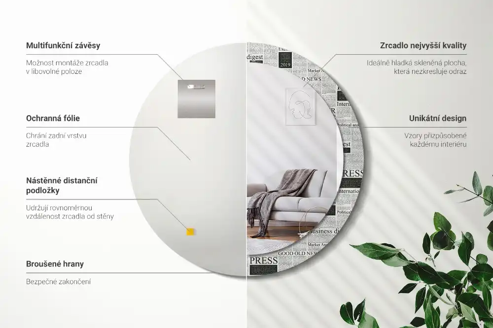 Round printed mirror Newspapers