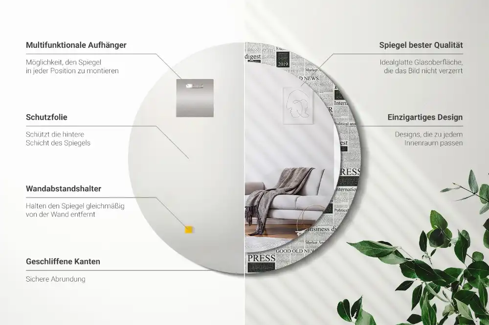 Round printed mirror Newspapers