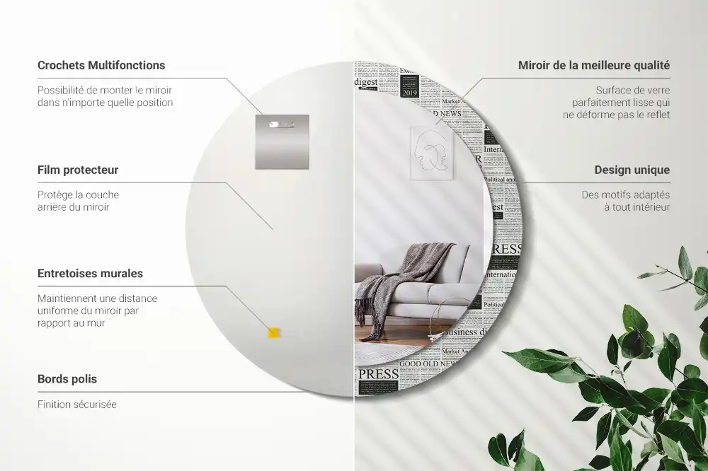 Round printed mirror Newspapers