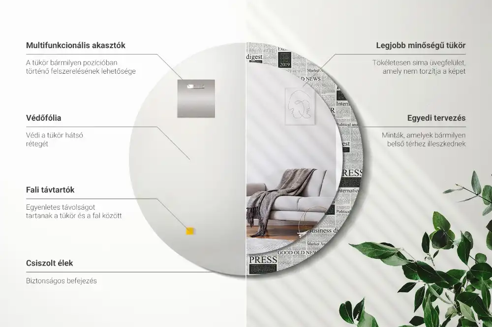 Round printed mirror Newspapers