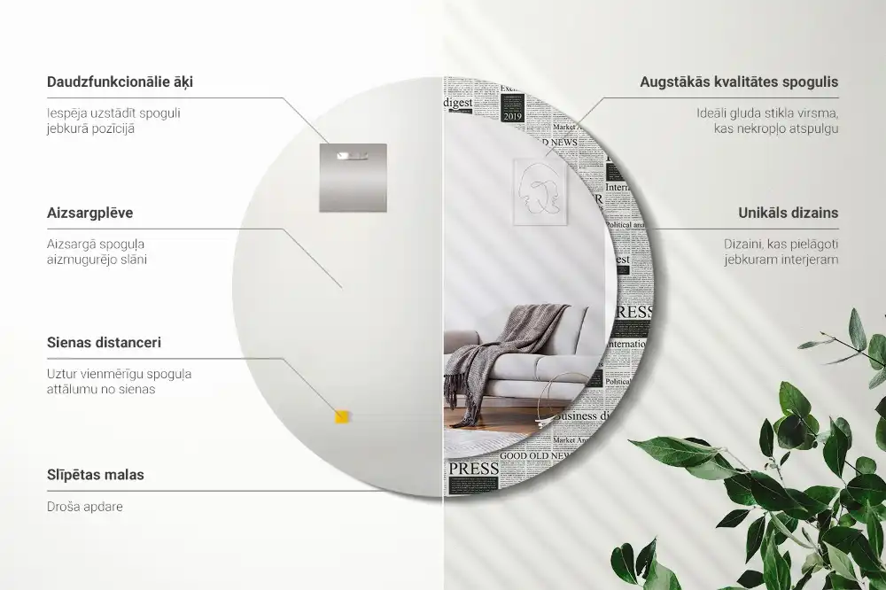 Round printed mirror Newspapers