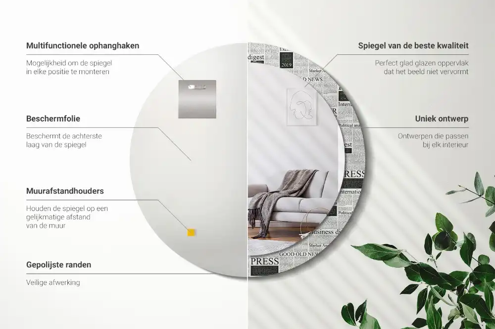 Round printed mirror Newspapers