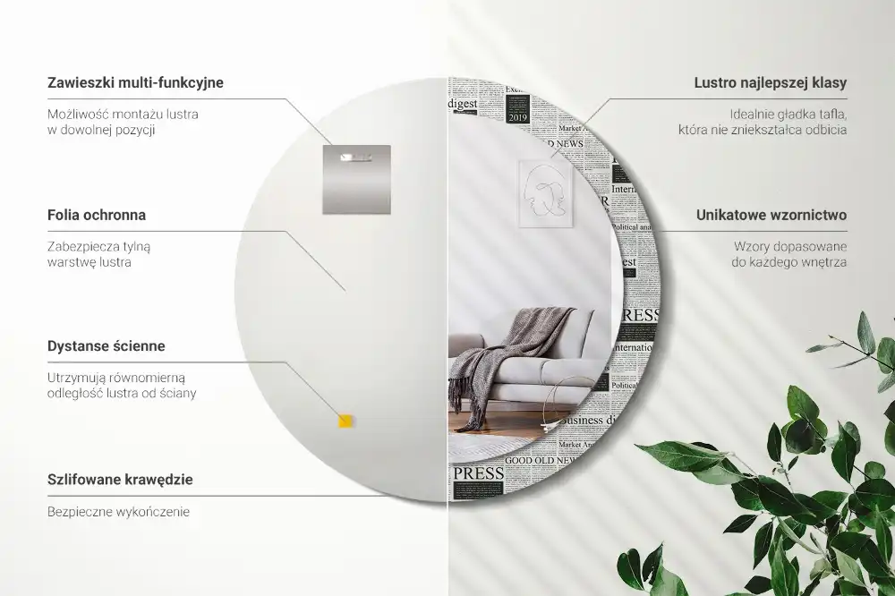 Round printed mirror Newspapers