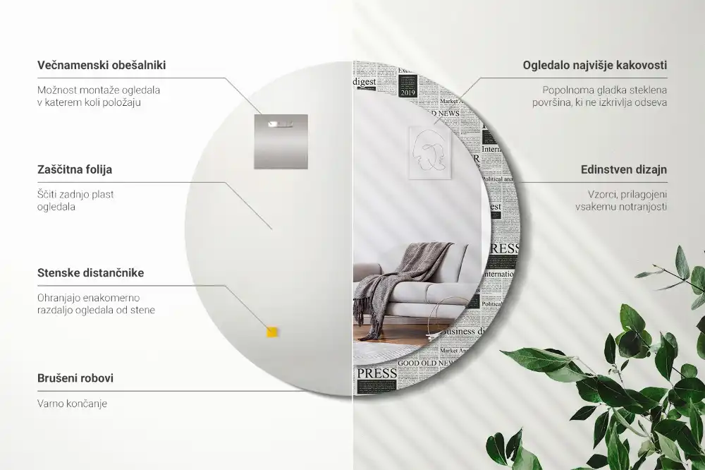 Round printed mirror Newspapers