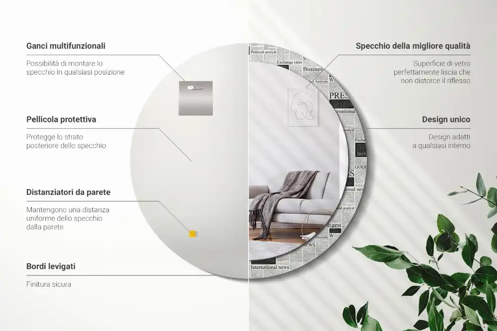 Round printed mirror Newspapers