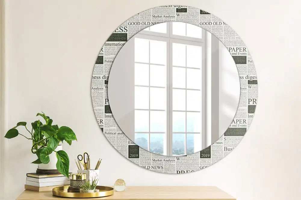 Round printed mirror Newspapers