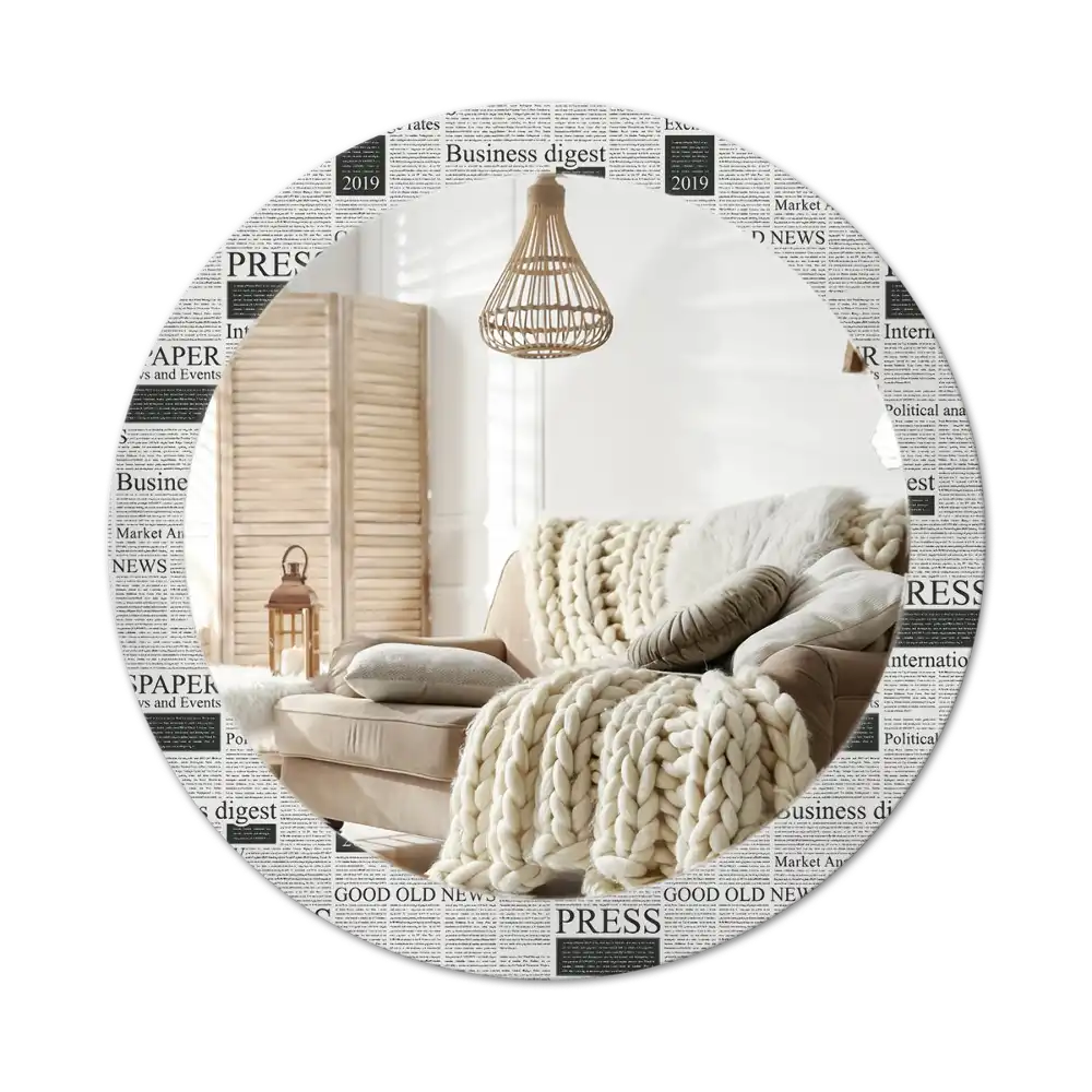 Round printed mirror Newspapers