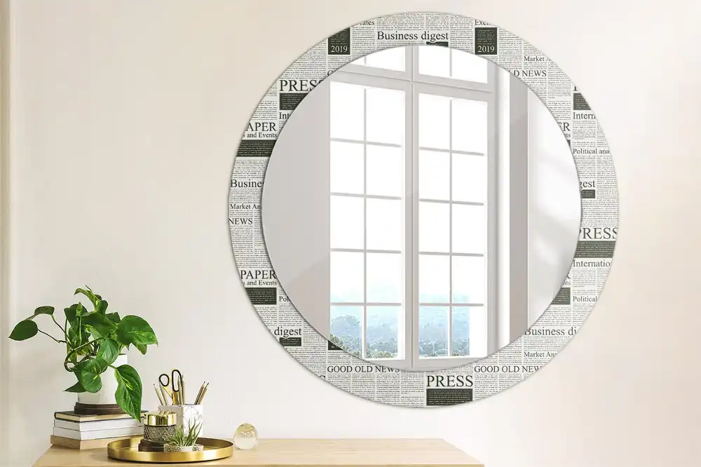 Round printed mirror Newspapers