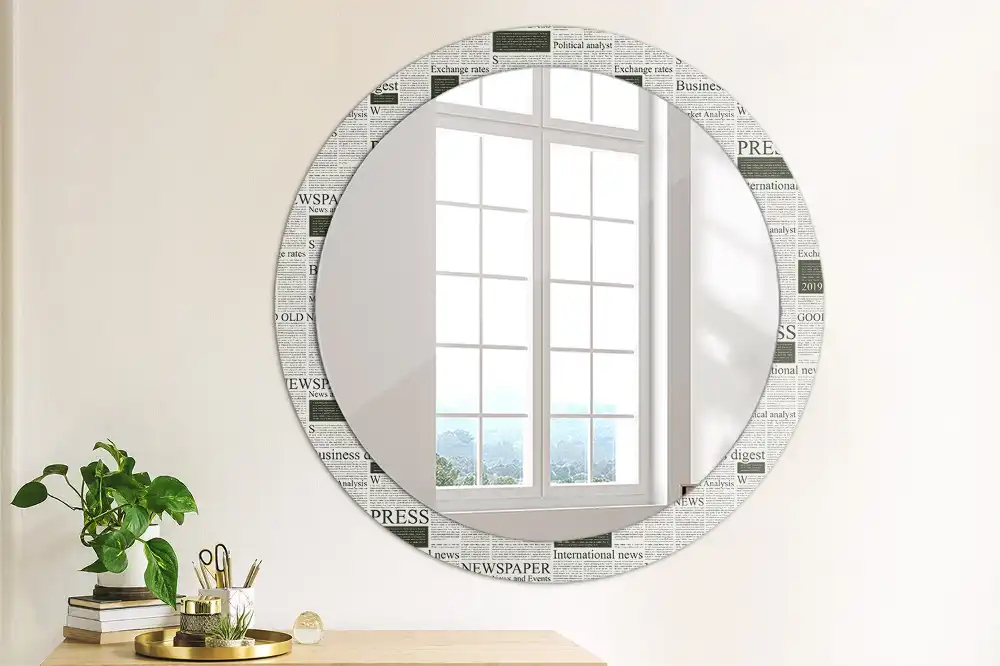 Round printed mirror Newspapers